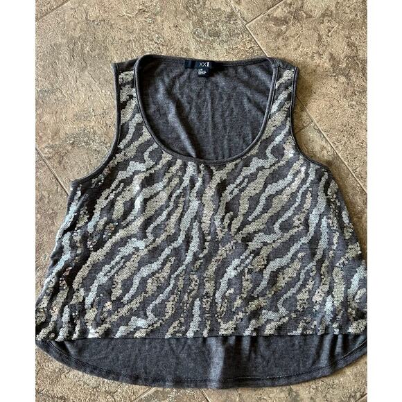 XXI Forever gray tank top with gold and silver sequins, women's size L - Picture 1 of 7
